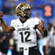 Colorado Buffaloes quarterback Brendon Lewis (12) throws a pass in the second half against the UCLA Bruins at Rose Bowl.